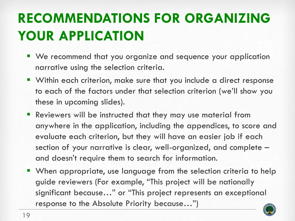 recommendations for organizing your application