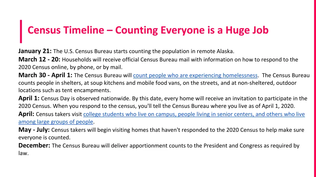 census timeline counting everyone is a huge job