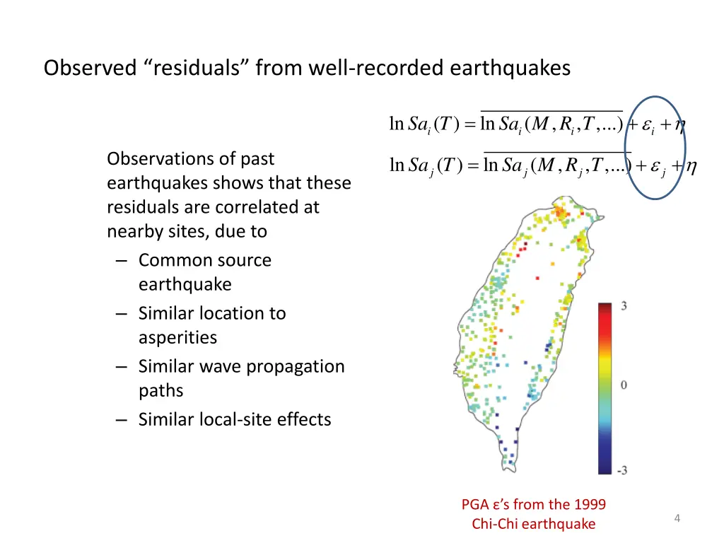 observed residuals from well recorded earthquakes