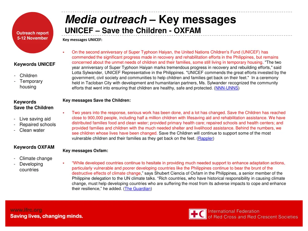 media outreach key messages unicef save