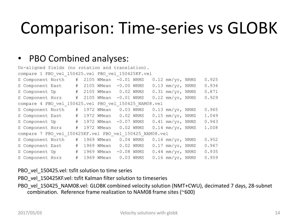 comparison time series vs globk