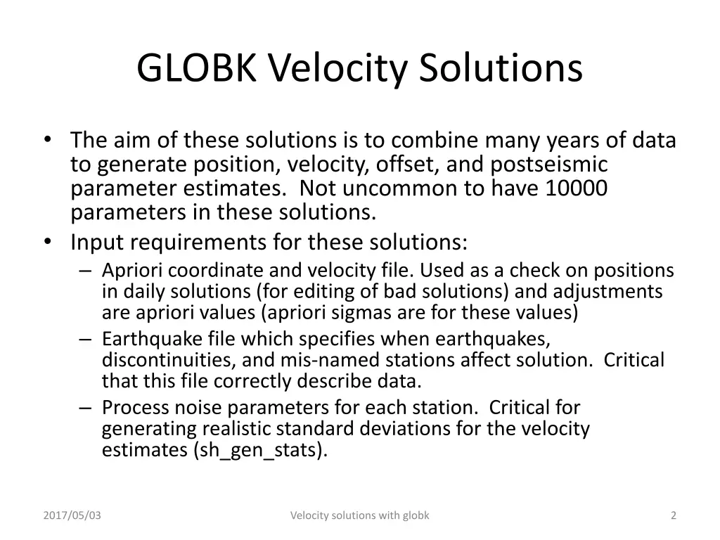 globk velocity solutions