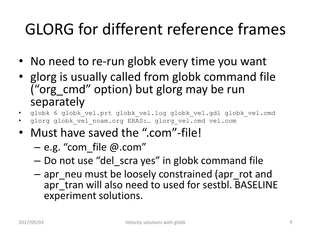glorg for different reference frames