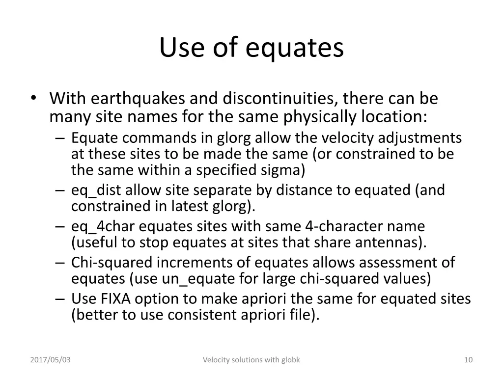 use of equates