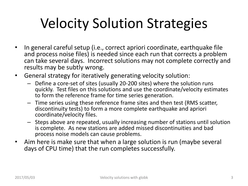 velocity solution strategies