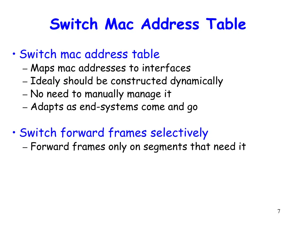 switch mac address table