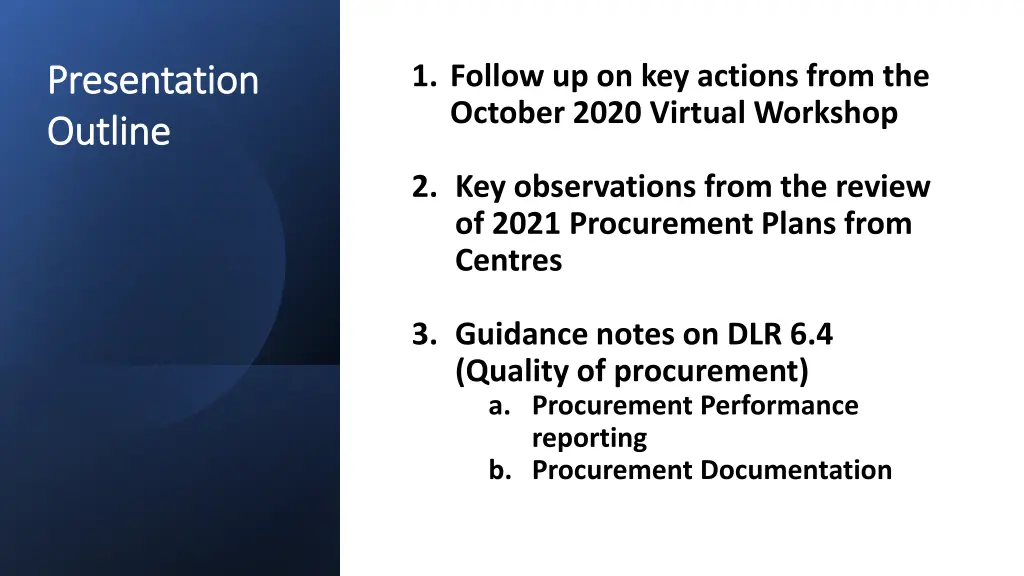 1 follow up on key actions from the october 2020