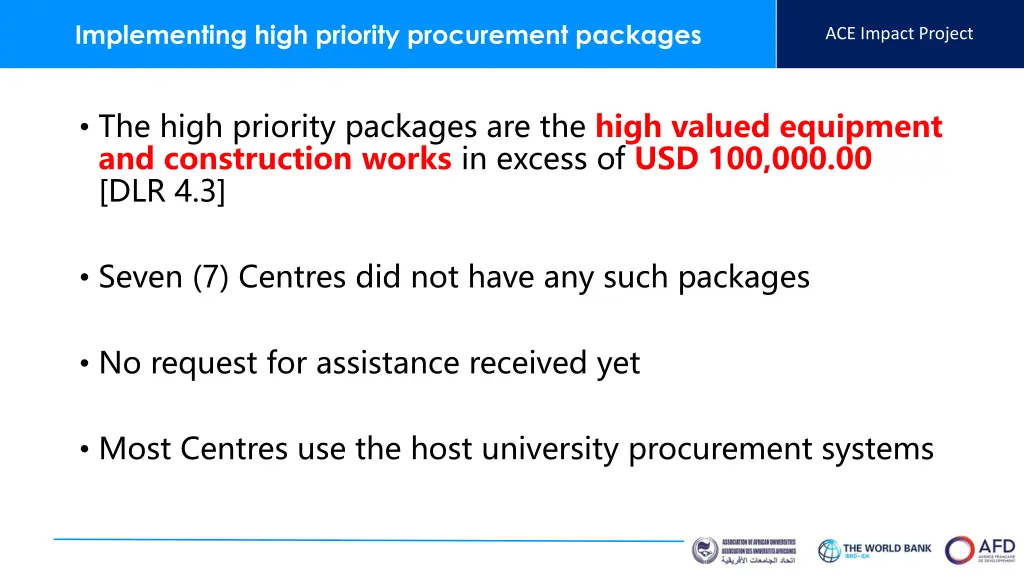 implementing high priority procurement packages