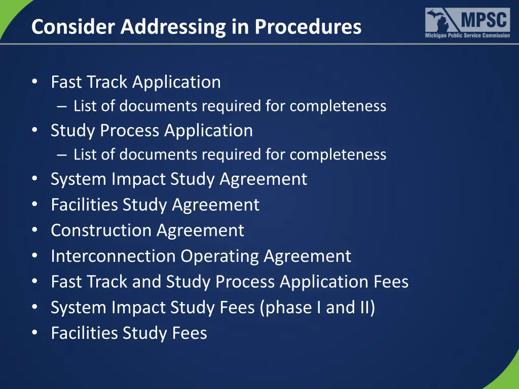 consider addressing in procedures