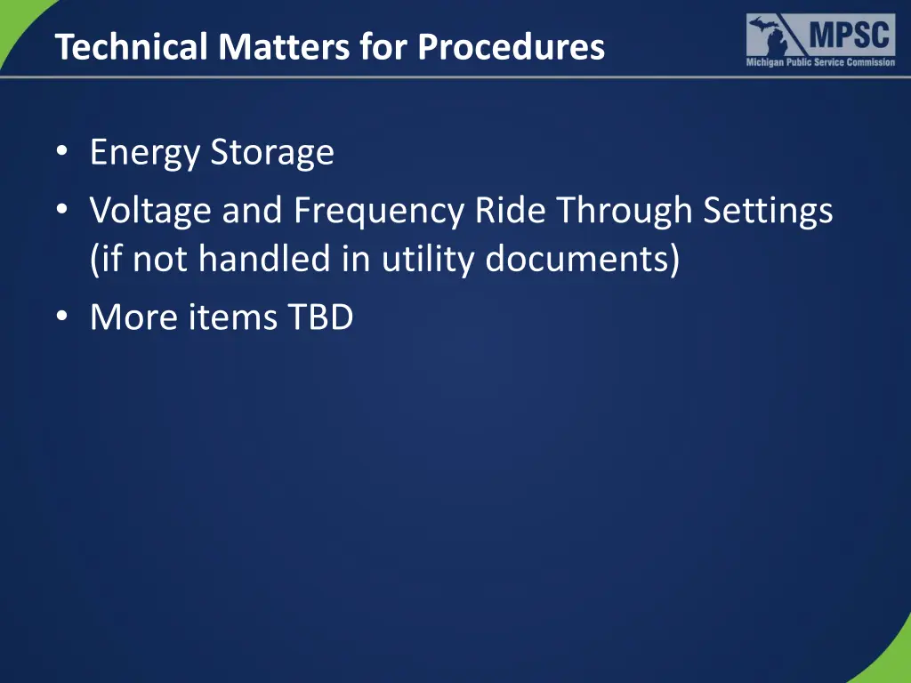 technical matters for procedures
