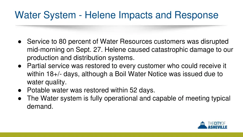 water system helene impacts and response