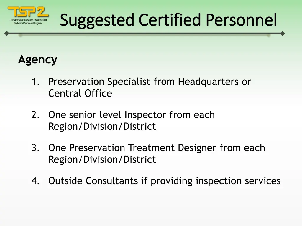 suggested certified personnel suggested certified