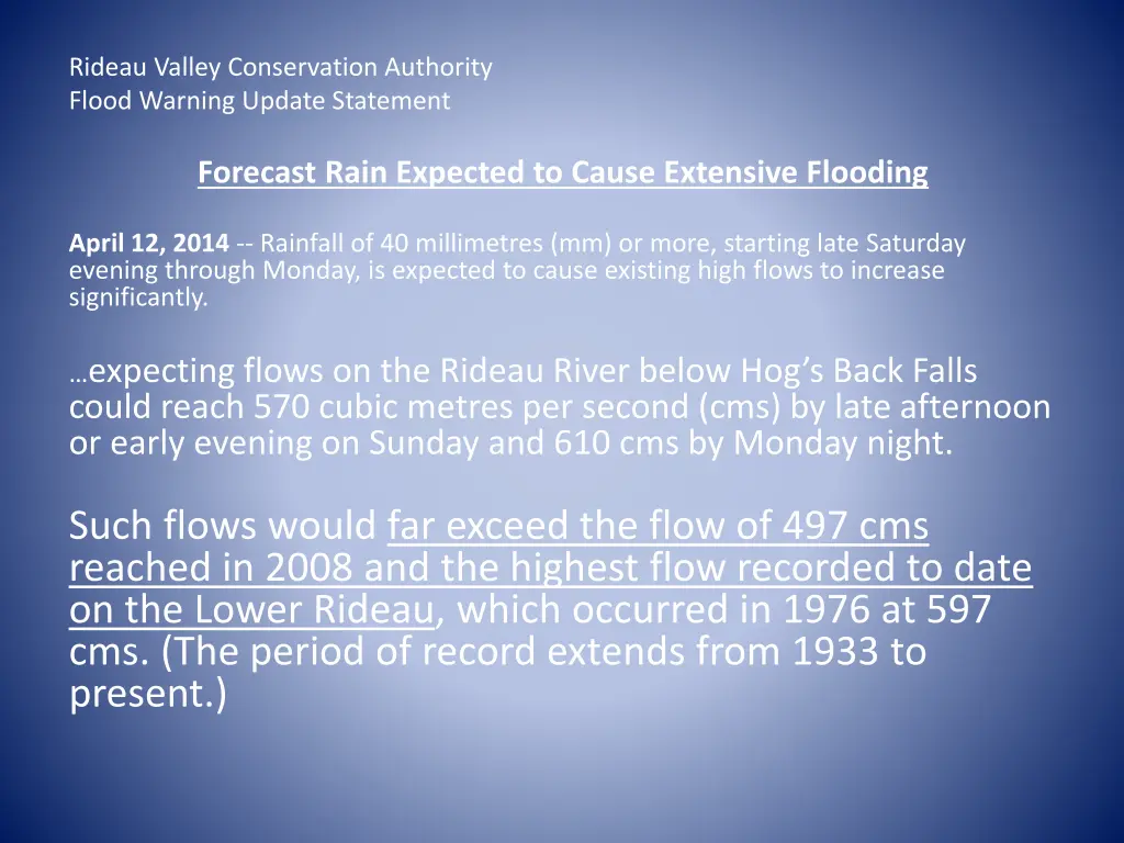 rideau valley conservation authority flood