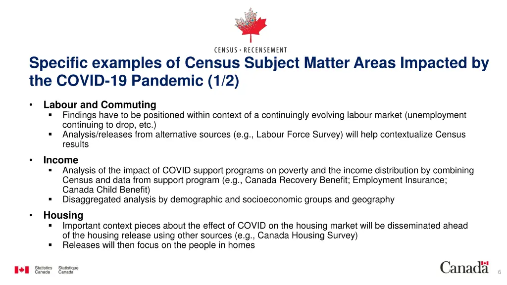 specific examples of census subject matter areas