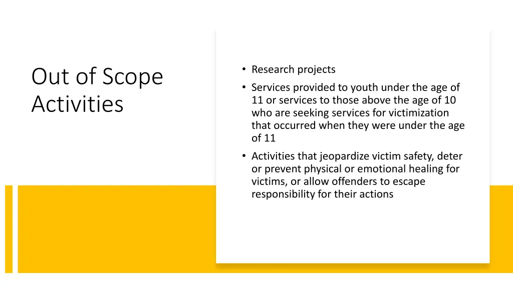 research projects services provided to youth