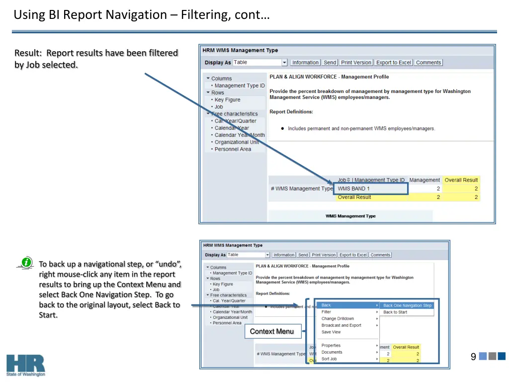 using bi report navigation filtering cont