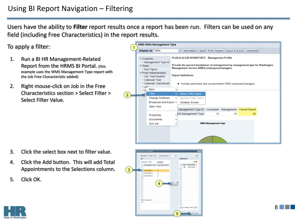 using bi report navigation filtering