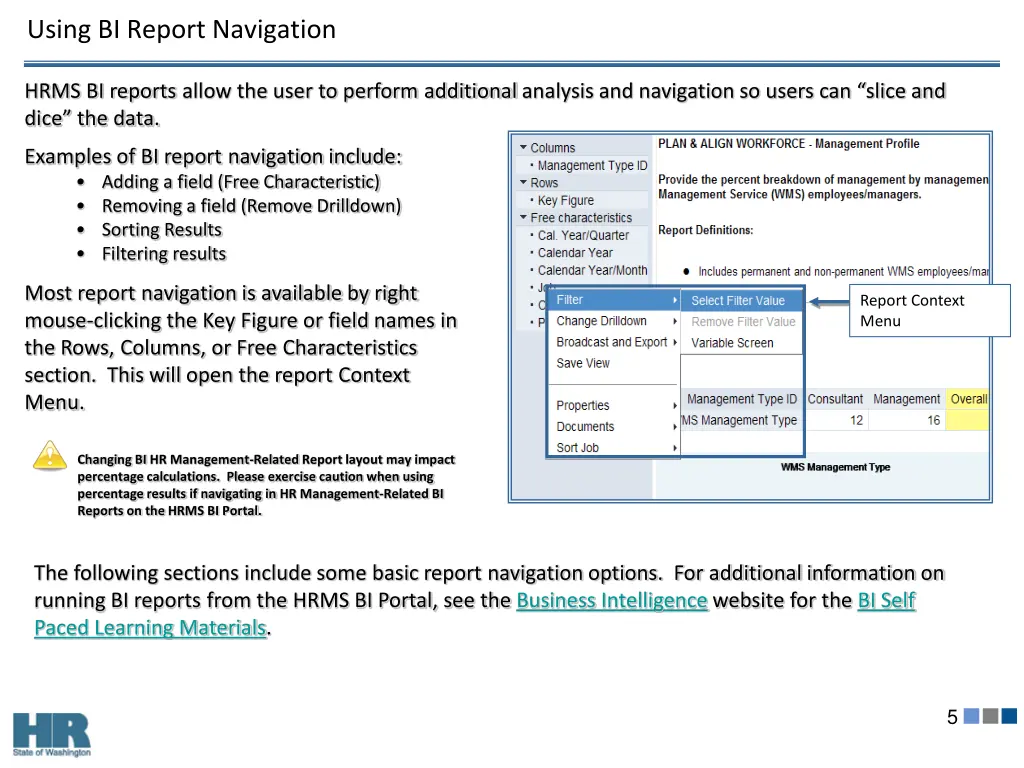 using bi report navigation