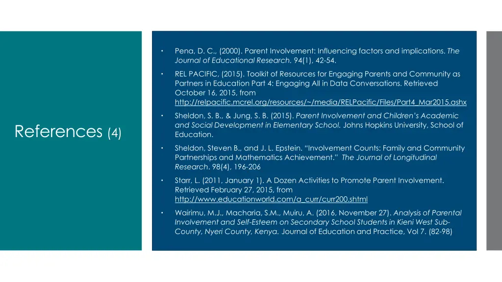 pena d c 2000 parent involvement influencing