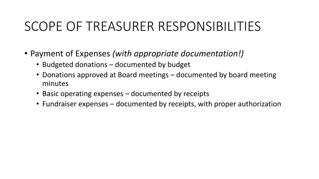scope of treasurer responsibilities 1