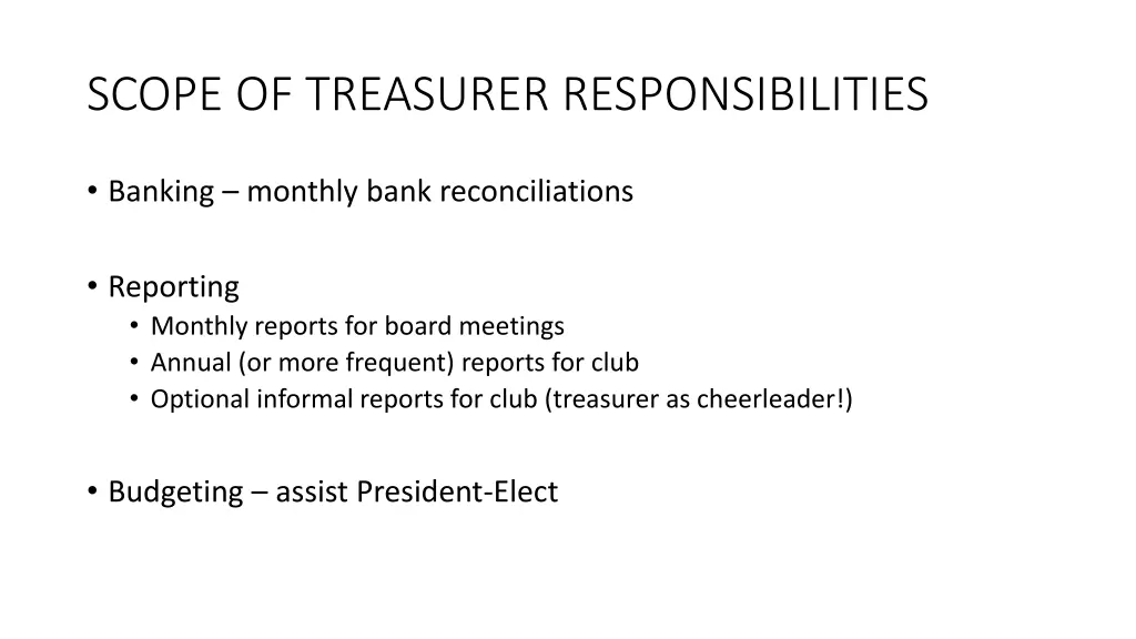 scope of treasurer responsibilities 2
