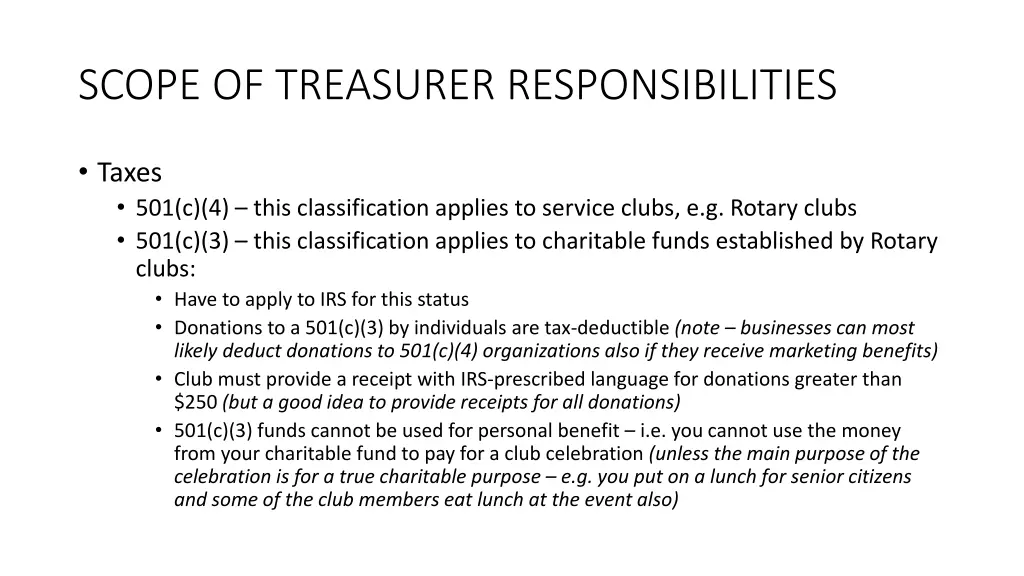 scope of treasurer responsibilities 3