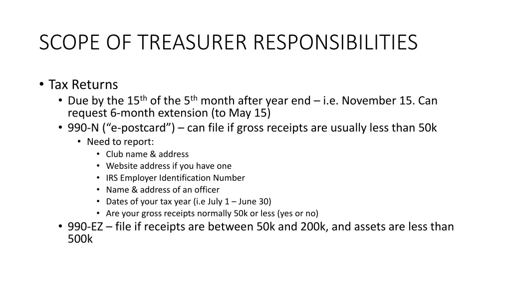 scope of treasurer responsibilities 4