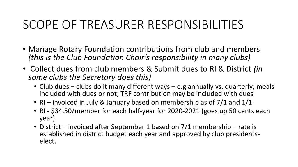 scope of treasurer responsibilities