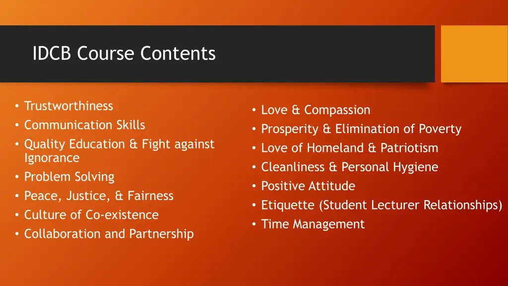 idcb course contents