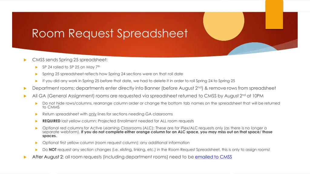 room request spreadsheet