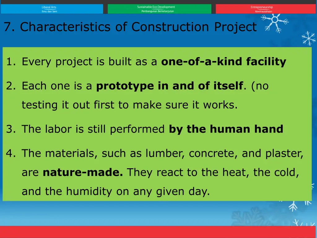 7 characteristics of construction project