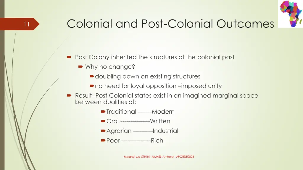 colonial and post colonial outcomes
