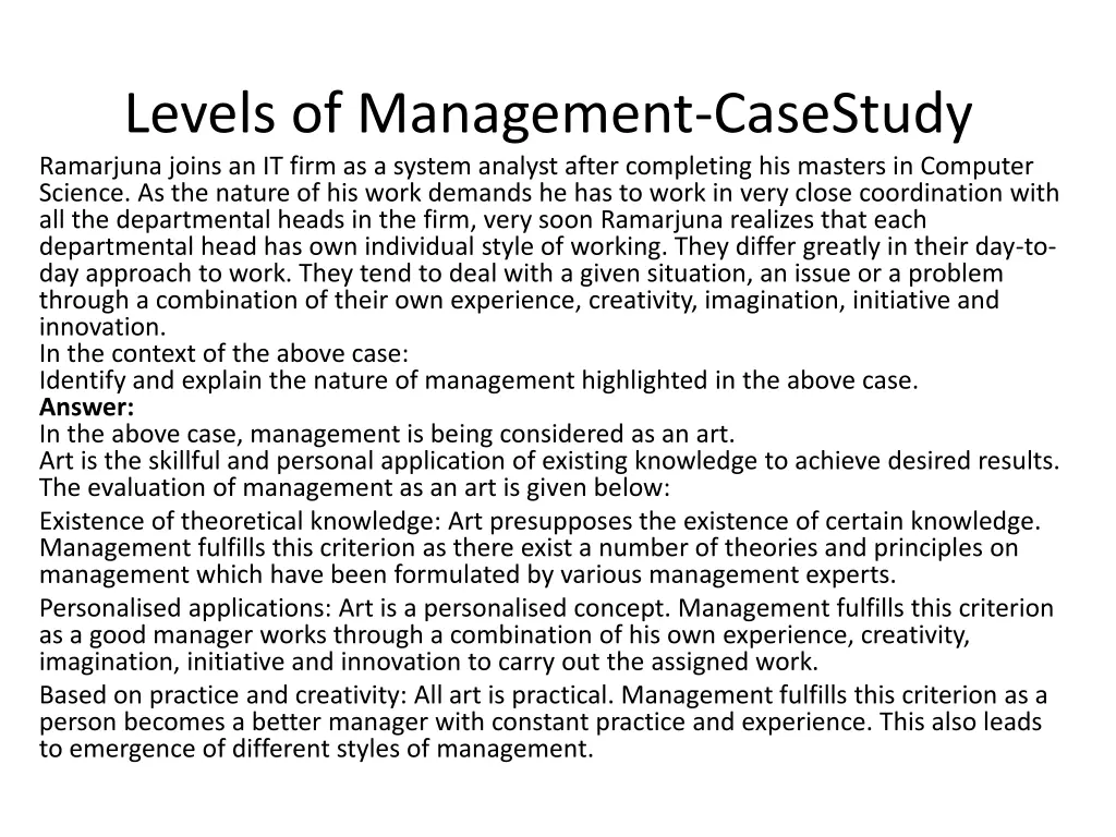 levels of management casestudy ramarjuna joins