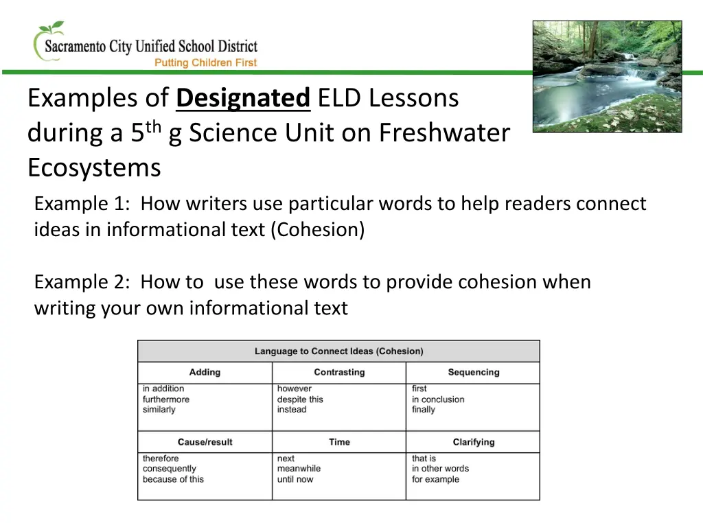 examples of designated eld lessons during 1