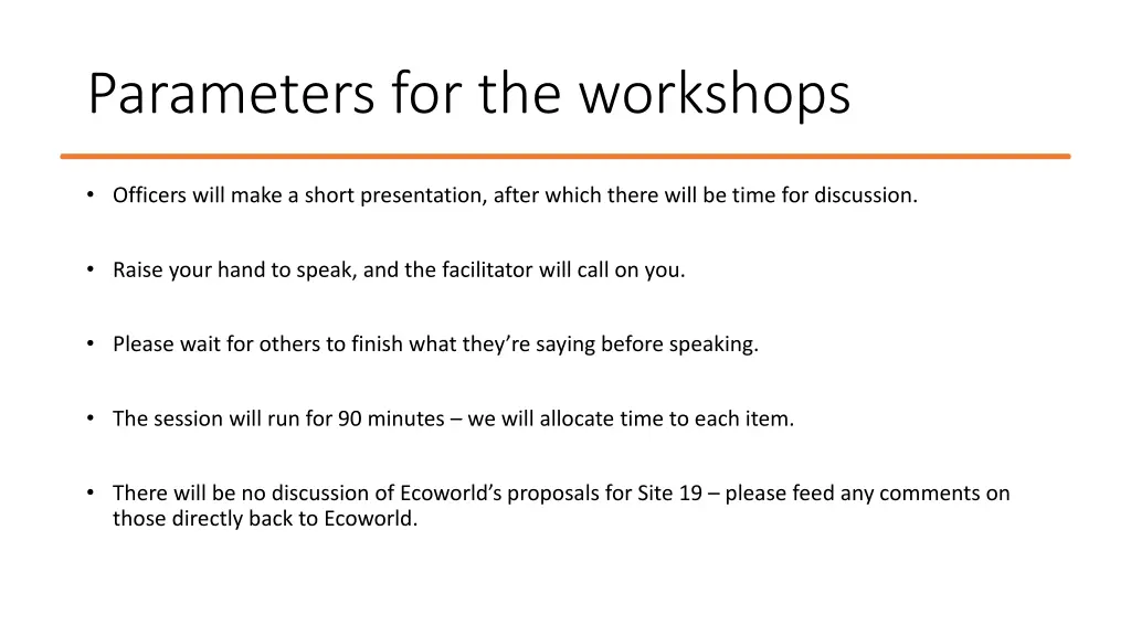 parameters for the workshops