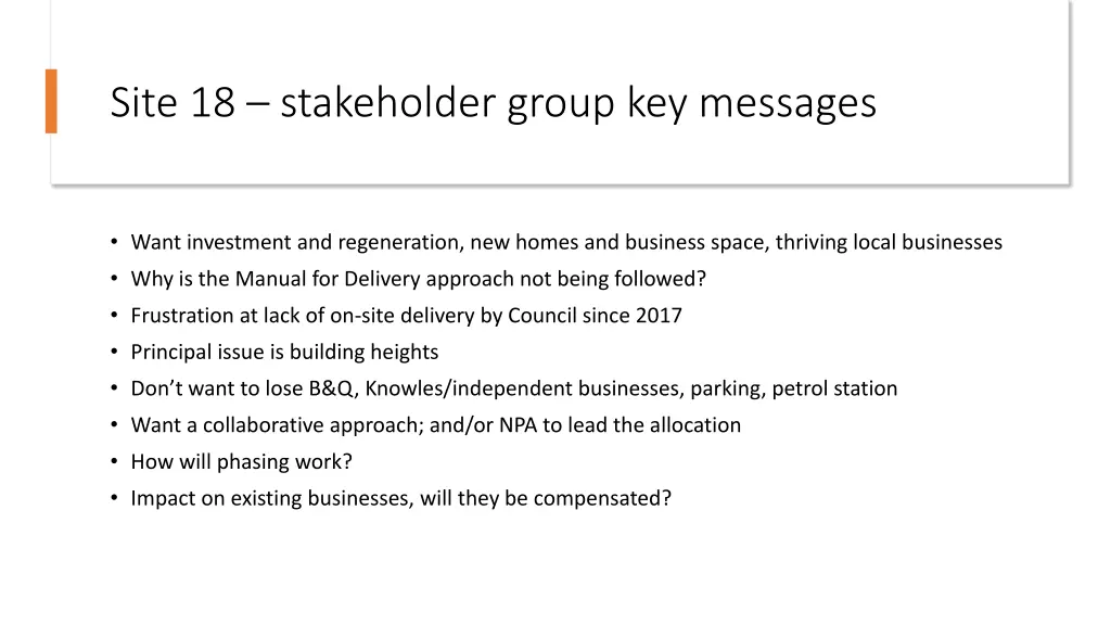 site 18 stakeholder group key messages