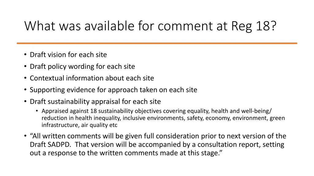 what was available for comment at reg 18