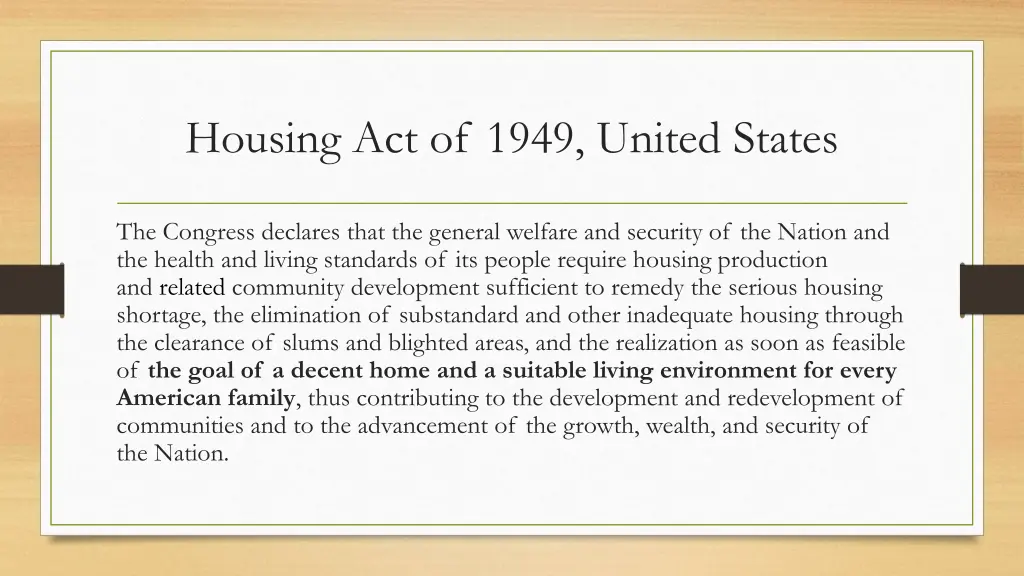 housing act of 1949 united states