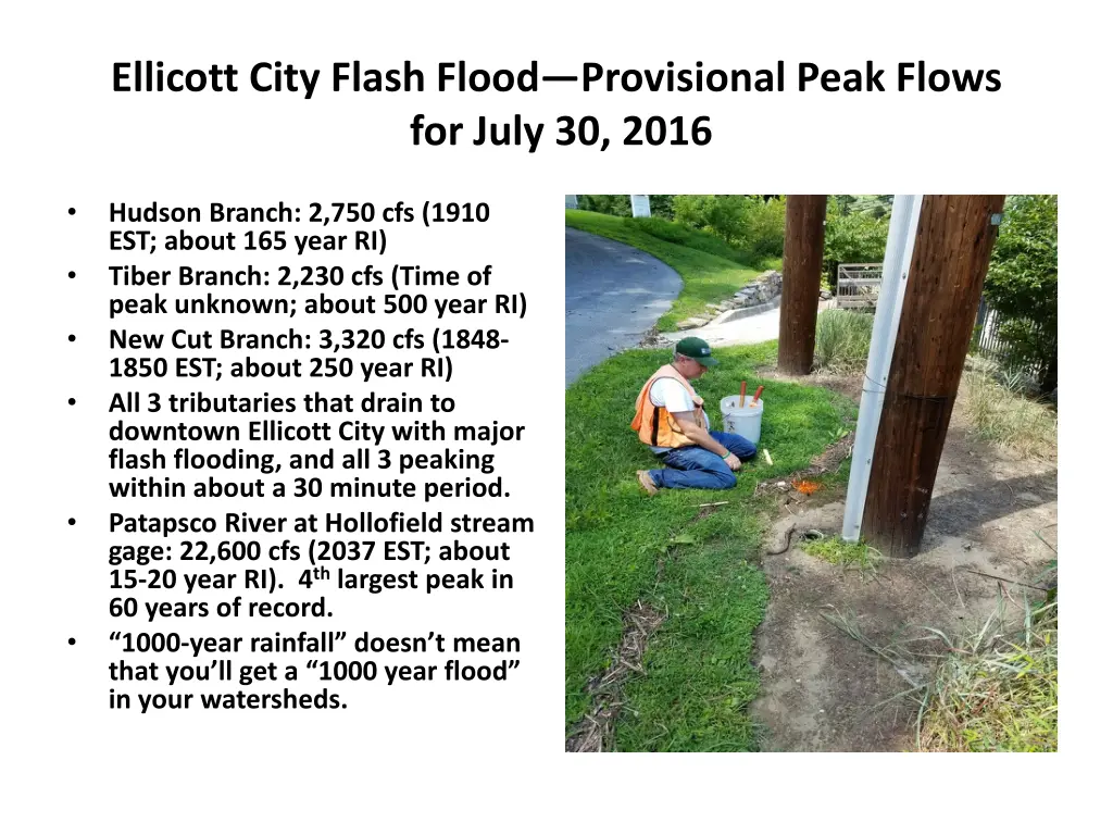 ellicott city flash flood provisional peak flows