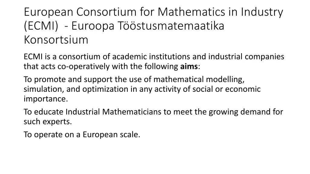 european consortium for mathematics in industry