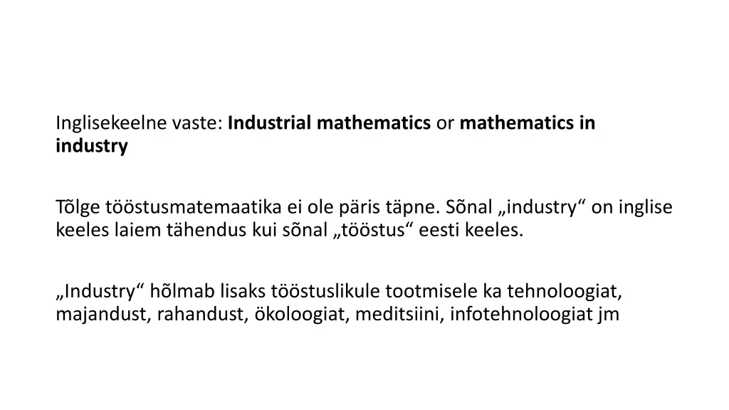 inglisekeelne vaste industrial mathematics