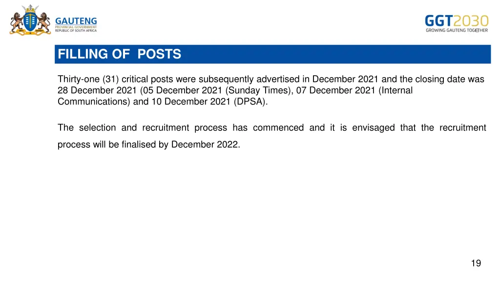 filling of posts