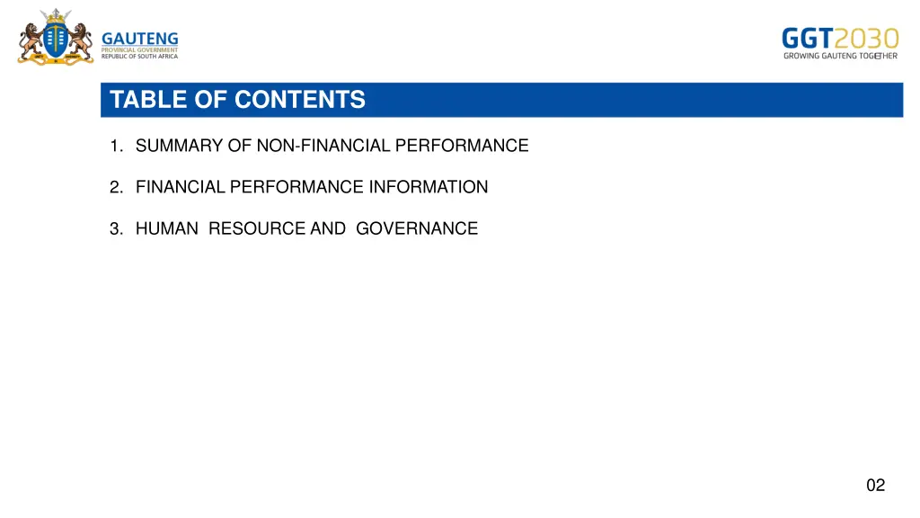 table of contents