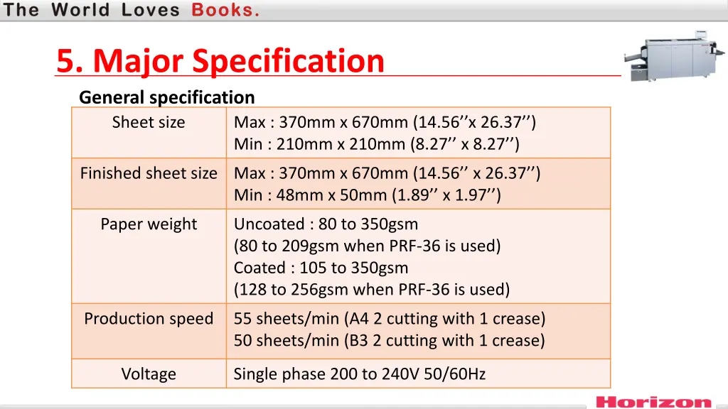 5 major specification general specification