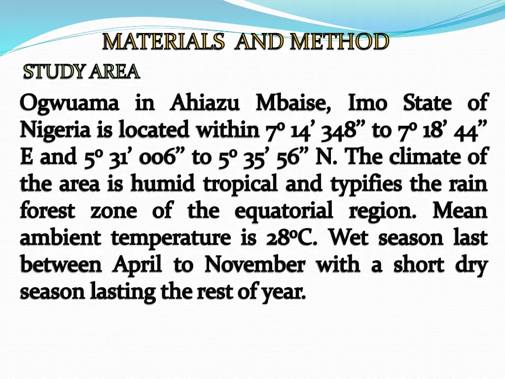materials and method study area ogwuama in ahiazu