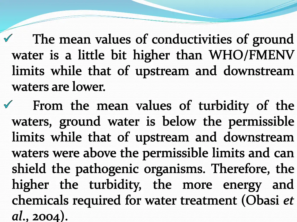 the mean values of conductivities of ground water