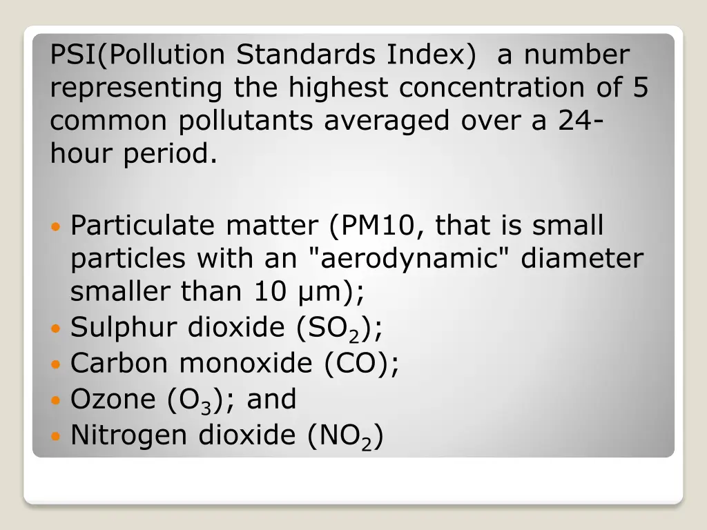psi pollution standards index a number
