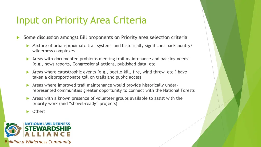 input on priority area criteria