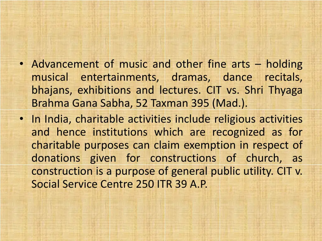 advancement of music and other fine arts holding