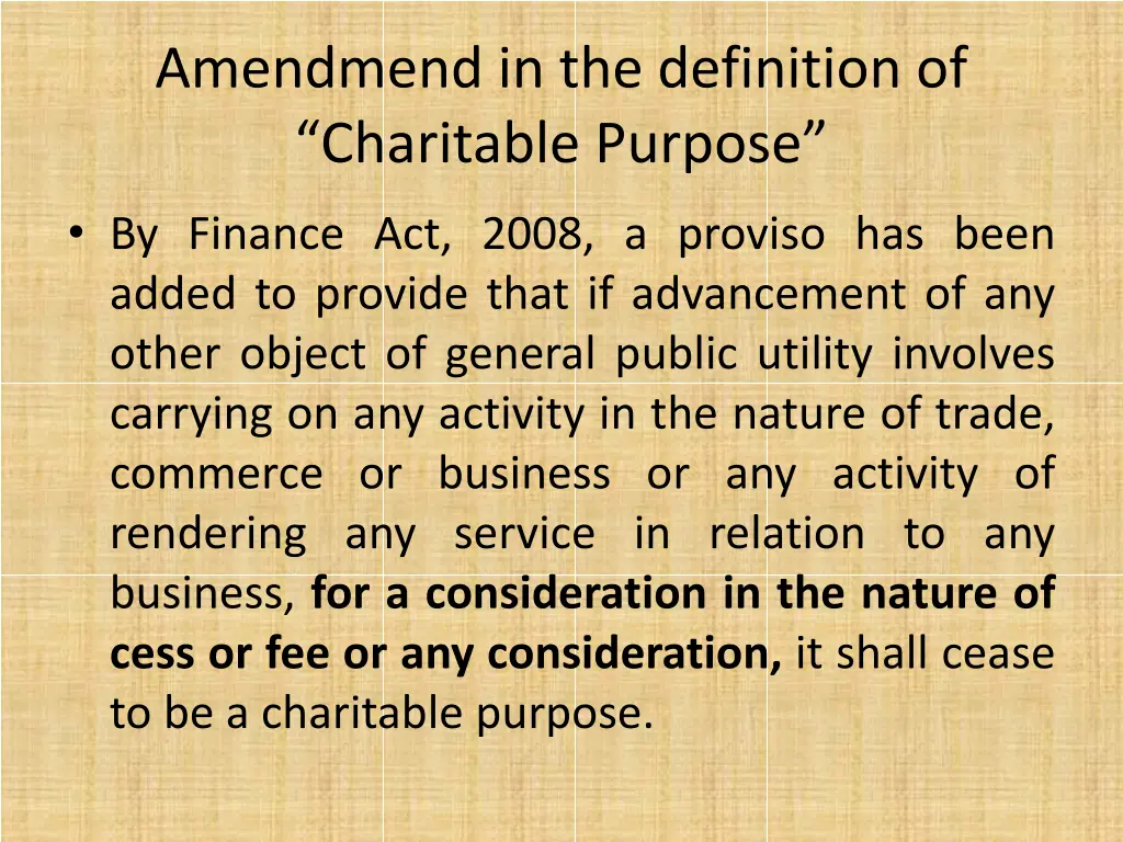 amendmend in the definition of charitable purpose